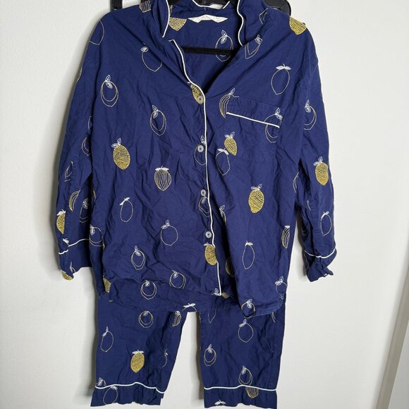 Anthropologie Women's Blue Lemon Drop Embroidered Pajama Set - Size S Small - Picture 2 of 8